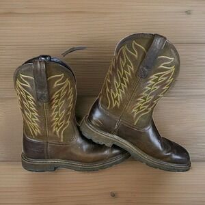 Ariat Work Boots Men Groundwork Pull On Square Soft Toe Brown Size 7EE